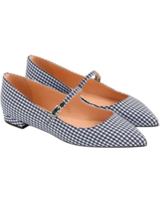 J. Crew Shoes - J. Crew Gingham Pointed Toe Mary Jane Flats Navy White 7 NIB